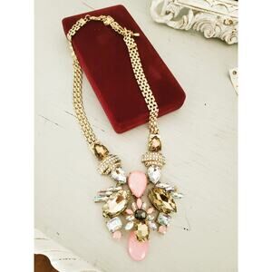 Vintage Pink and Gold Multi Stone Statement Necklace
